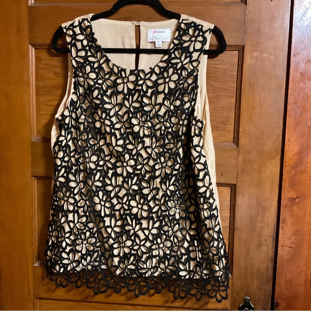 Lela Rose Neiman Marcus Target Lace Overlay Sleeveless Silk Blend Top Size Large